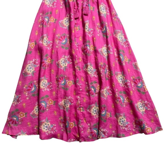 Spell & The Gypsy Pink Floral Solstice Linen Soiree Midi Dress Womens M - Picture 4 of 8
